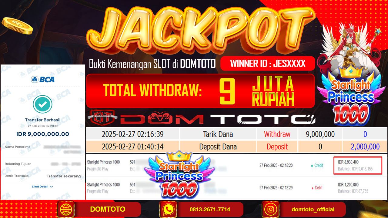 JACKPOT SLOT STARLIGHT PRINCESS 1000 27 FEBRUARI 2025